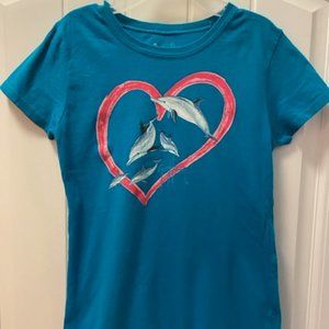 Guy Harvey Girls Short Sleeve Dolphin Heart Shirt - Girls Size M(7/8)-Never Worn